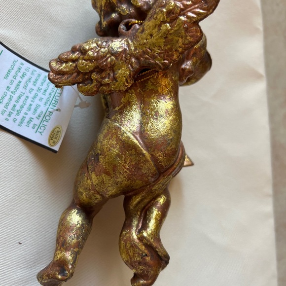 Set of (3) NWT Gold cherub angel w trumpet Christmas hanging ornaments 7” h x 4… - Picture 6 of 13